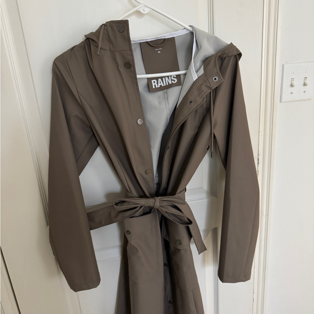 Rains Women's Khaki Brown Hooded Belted Raincoat